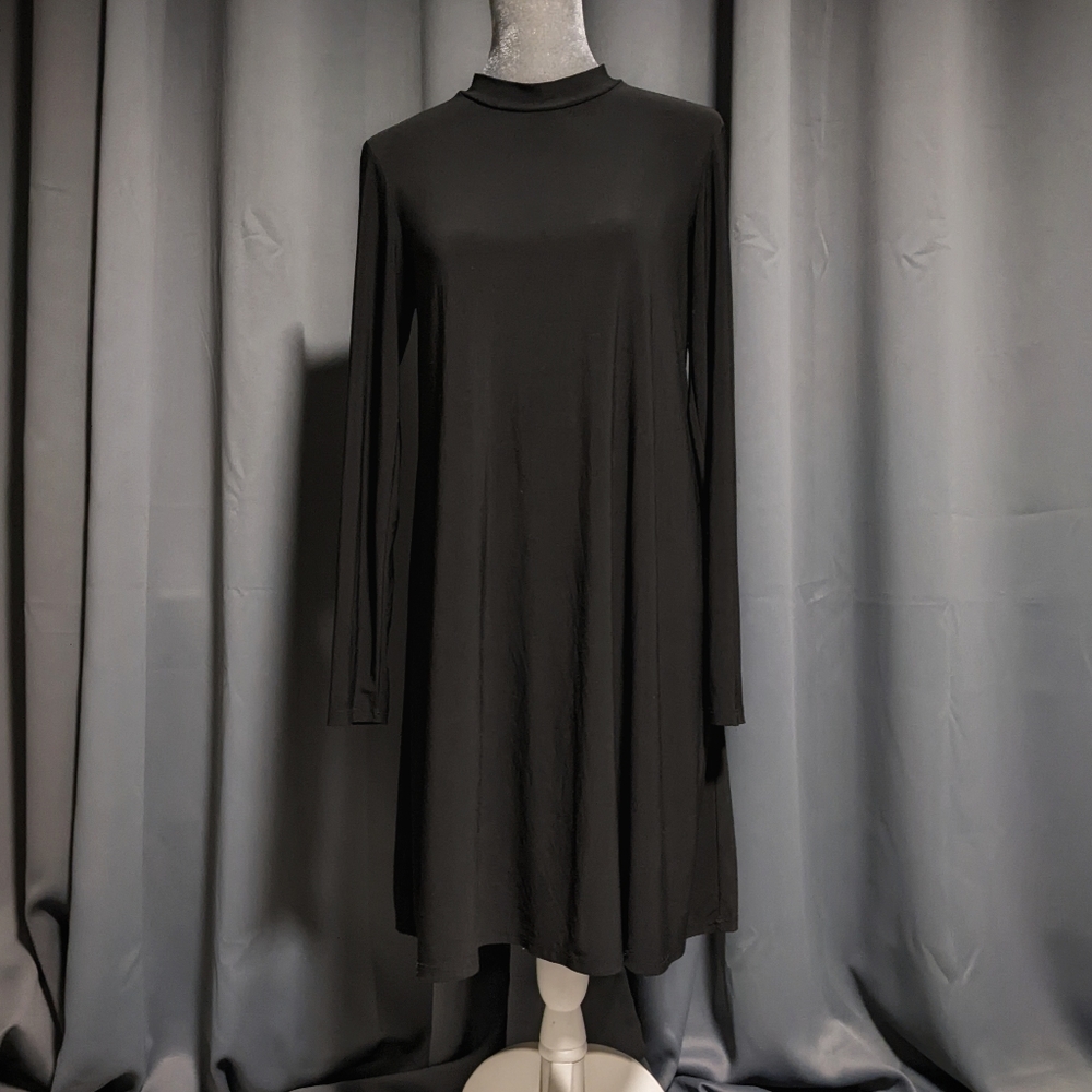 TIANA B. stretchy knit black trapeze dress